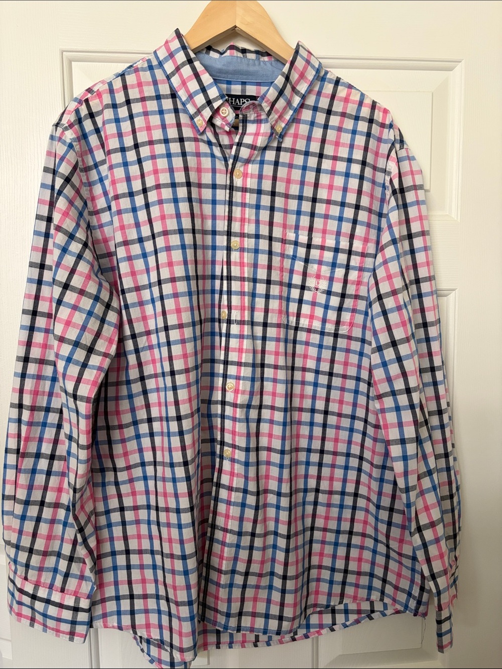 Chaps Men’s Pink, Blue & White Plaid Button-Down Shirt